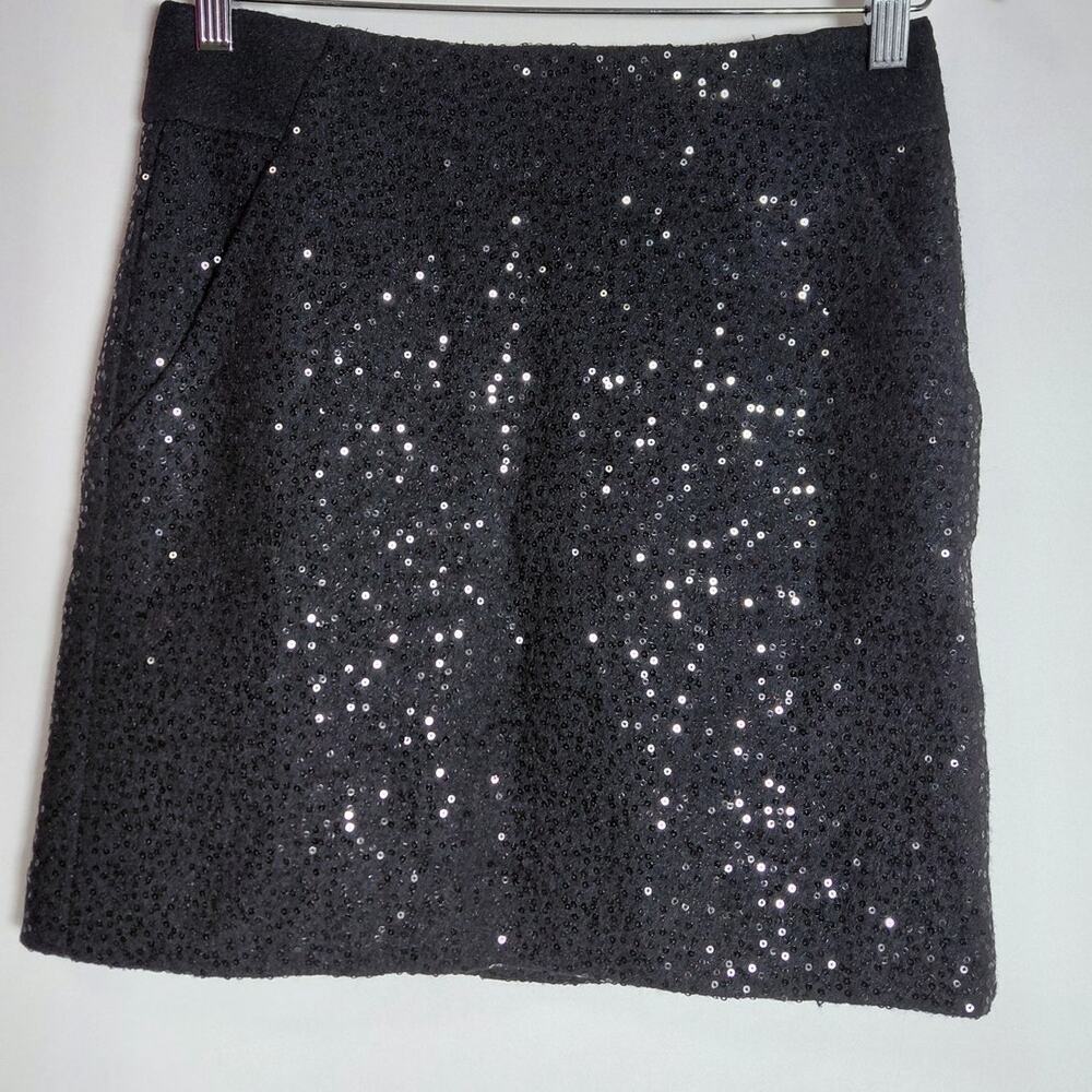 NWT LOFT PETITES Wool Sequin Skirt Solid Lined Wool Blend Women Size 0P